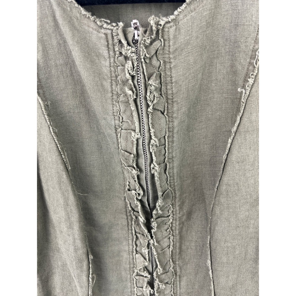 INC Olive Green Linen Jacket Size L Peplum Hem Lagenlook Coastal Minimalist - Picture 5 of 7